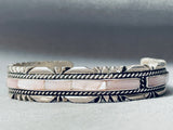 Detailed Vintage Native American Navajo Pink Shell Sterling Silver Bracelet-Nativo Arts