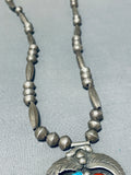 Native American Rare Vintage Santo Domingo Signed Pilot Mountain Turquoise Silver Necklace-Nativo Arts