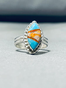 Signed Native American Navajo Blue Gem Turquoise Opal Sterling Silver Ring-Nativo Arts