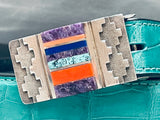 Museum Quality Vintage Native American Navajo Sterling Silver Inlay Croc Belt-Nativo Arts