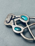 One Of The Coolest Most Unique Vintage Native American Navajo Sterling Silver Turquoise Buckle