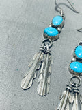 Striking Vintage Native American Navajo Blue Gem Turquoise Sterling Silver Earrings-Nativo Arts