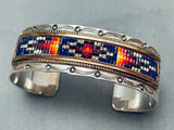 Detailed Vintage Native American Navajo Bead Inlay Sterling Silver Bracelet-Nativo Arts