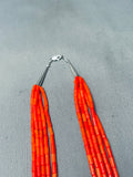 Rare Native American Navajo Coral Tubed Heishi Sterling Silver Necklace-Nativo Arts