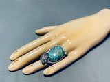 Epic Viintage Native American Navajo Pilot Mountain Turquoise Sterling Silver Leaf Ring-Nativo Arts