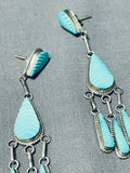 Stunning Vintage Native American Zuni Handcarved Blue Gem Turquoise Sterling Silver Earrings-Nativo Arts