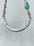 One Of Most Unique Vintage Native American Navajo Carico Lake Turquoise Sterling Silver Necklace-Nativo Arts