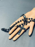 Gasp! Very Early Vintage Native American Navajo Turquoise Sterling Silver Rosary Necklace-Nativo Arts