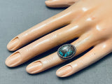 Rare Bisbee Turquoise Vintage Native American Navajo Sterling Silver Ring Old Sz 5 Adjustable-Nativo Arts
