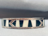 Black And White Vintage Native American Navajo Inlay Sterling Silver Bracelet-Nativo Arts
