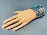 One Of The Best Vintage Native American Navajo Morenci Leaf Turquoise Sterling Silver Bracelet-Nativo Arts