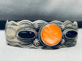 Gorgeous Vintage Native American Navajo Chim Butte Shell Sterling Silver Jet Bracelet-Nativo Arts