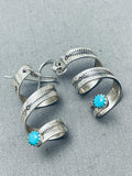 Fascinating Native American Navajo Blue Gem Turquoise Sterling Silver Spiral Earrings-Nativo Arts