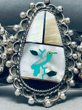 Heavy 151 Grams Vintage Native American Navajo Turquoise Bird Inlay Sterling Silver Bracelet-Nativo Arts