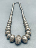 Signed Star Pattern Bead Vintage Native American Navajo Hand Tooled Sterling Silver Necklace-Nativo Arts