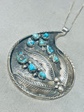 Scotty Platero Vintage Native American Navajo Signed 9 Turquoise Silver Leaves Necklace-Nativo Arts