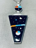 Noteworthy Native American Navajo Jet Sterling Silver Cosmic Kachina Necklace-Nativo Arts