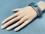 Dean Dixon Vintage Native American Navajo Turquoise Sterling Silver Stamped Bracelet