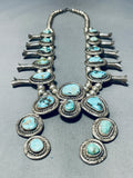 Gasp! Vintage Native American Navajo Dry Creek Turquoise Sterling Silver Squash Blossom Necklace-Nativo Arts