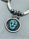 Hand Carved Indian Head Vintage Navajo Sterling Silver Necklace Old-Nativo Arts
