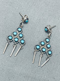 Fab Vintage Navajo Turquoise Dot Chandelier Sterling Silver Earrings-Nativo Arts