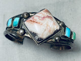 One Of The Most Unique Early Native American Navajo Agate Turquoise Sterling Silver Bracelet