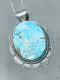 Vintage Native American Navajo J. Piaso Easter Blue Turquoise Sterling Silver Pendant Necklace-Nativo Arts