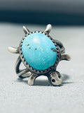 Adorable Vintage Native American Navajo Blue Gem Turquoise Sterling Silver Turtle Ring-Nativo Arts
