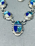 Very Important Vintage Native American Navajo Turquoise Inlay Sterling Silver Necklace-Nativo Arts