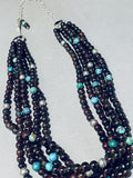 Native American Garnet Turquoise Rare Navajo Sterling Silver Necklace-Nativo Arts
