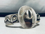 Cowboy Hat! Hand Tooled Vintage Native American Navajo Sterling Silver Bracelet-Nativo Arts