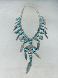 Cutest Vintage Native American Navajo Charm Turquoise Sterling Silver Dangling Necklace-Nativo Arts