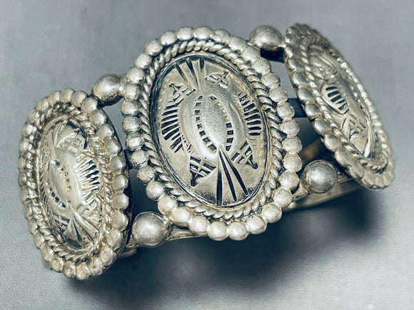 Detailed Thick Vintage Native American Navajo Sterling Silver Bracelet Cuff-Nativo Arts