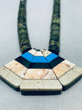 Native American Intricate Vintage Santo Domingo Inlay Pendant Sterling Silver Necklace-Nativo Arts