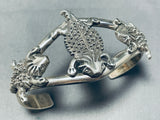 Detailed Native American Navajo Sterling Silver Toad Bracelet-Nativo Arts