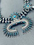 Intricate Womens Vintage Zuni Turquoise Sterling Silver Squash Blossom Necklace-Nativo Arts