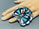 The Biggest Best Vintage Native American Navajo Butterfly Turquoise Sterling Silver Ring-Nativo Arts