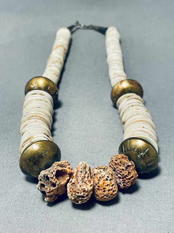 Native American Huge!!!! Very Rare Vintage Santo Domingo Colossal Coral Brass Sterling Necklace-Nativo Arts