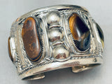 One Of The Biggest Best Vintage Native American Navajo Tigers Eye Sterling Silver Bracelet-Nativo Arts