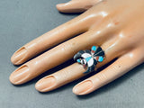 E Zunie Striking Vintage Native American Zuni Sleeping Beauty Turquoise Sterling Silver Ring