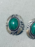 Exceptional Vintage Native American Navajo Malachite Sterling Silver Earrings-Nativo Arts