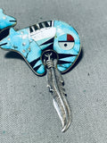 Dynamic Vintage Native American Navajo Turquoise Sterling Silver Bear Signed Earrings-Nativo Arts