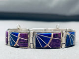 Te Best Lapis Suilite Sterling Silver Vintage Native American Navajo Link Bracelet-Nativo Arts