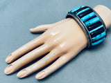 7 Inch Wrist Vintage Native American Navajo Turquoise Row Inlay Sterling Silver Bracelet-Nativo Arts