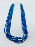 The Most Gorgeous Native American Navajo Azurite Heishi Sterling Silver Necklace-Nativo Arts