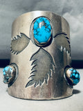 Tommy Piaso Wide Vintage Native American Navajo Turquoise Sterling Silver Bracelet Cuff-Nativo Arts