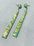Dynamic Vintage Native American Navajo Carico Lake Turquoise Sterling Silver Dangle Earrings-Nativo Arts