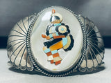 Ceremony Dancer!! Vintage Native American Zuni Turquoise Inlay Sterling Silver Bracelet-Nativo Arts