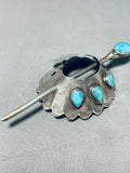 Fantastic Vintage Native American Navajo Kingman Turquoise Sterling Silver Hair Pin-Nativo Arts