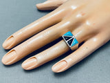 Intricate Vintage Turquoise Jet Inlay Sterling Silver Ring-Nativo Arts